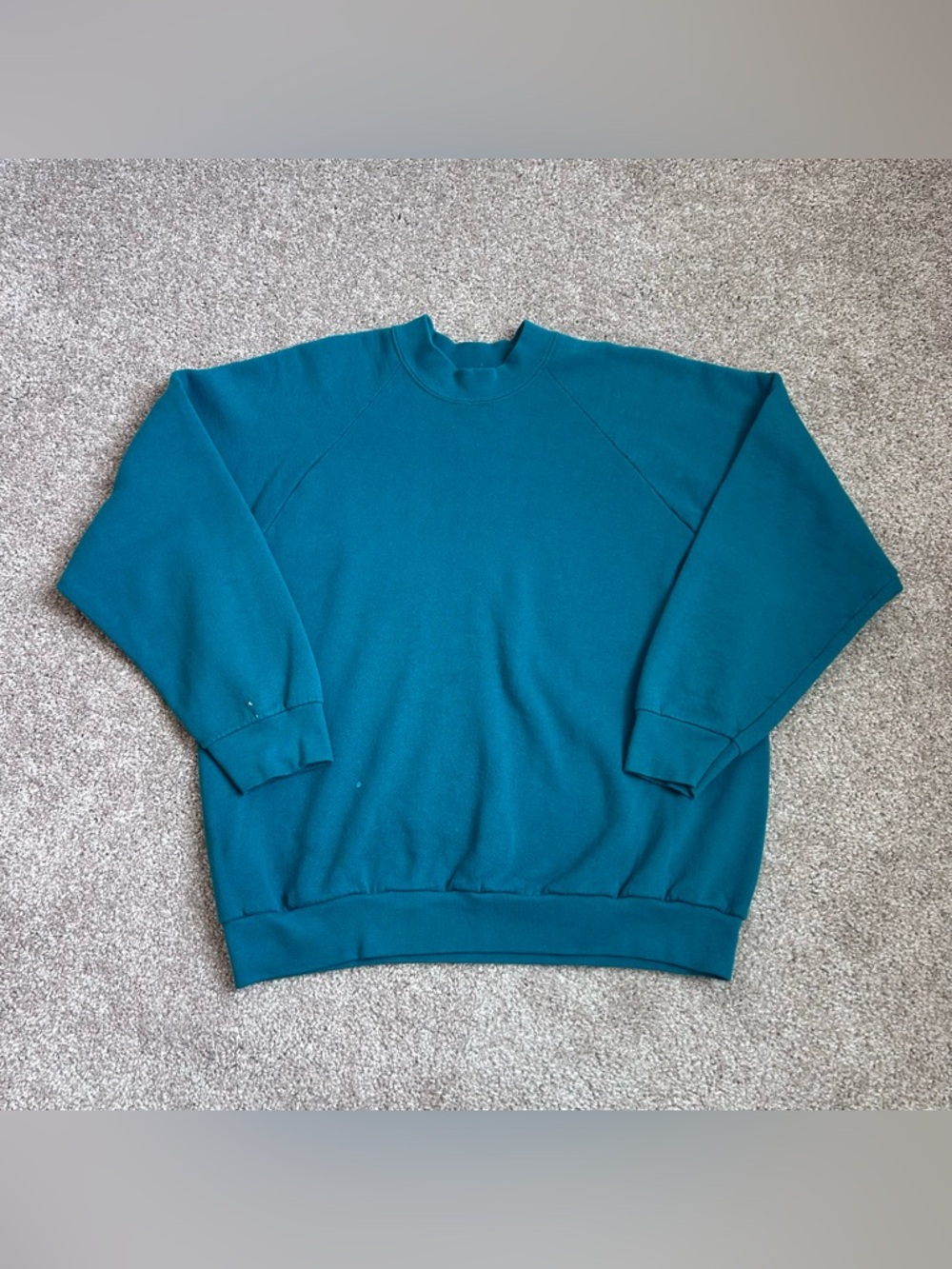 Vintage Fruit of the Loom Teal Sweatshirt L Made in USA Blank Raglan 90s